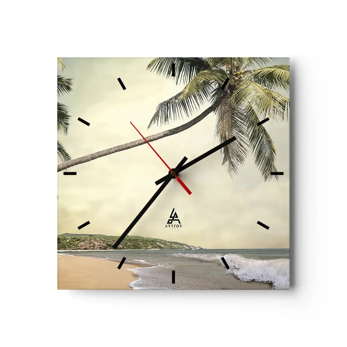 Horloge murale - Pendule murale - Une plage avec des palmiers sur fond de mer calme - 30x30cm - Rêve tropical - Décoration murale moderne pour le salon et la chambre ARTTOR