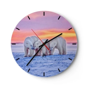 Horloge murale - Pendule murale - Trois ours polaires dans la neige au coucher du soleil - 30x30cm - La chaleur familiale suffit - Décoration murale moderne pour le salon, la cuisine et la chambre ARTTOR