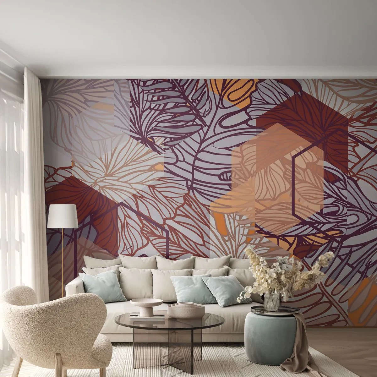 Papier Peint Photo Standard Eco - Relation impossible entre la géométrie et la nature - Abstraction, Graphique, Feuilles - 150x105 cm