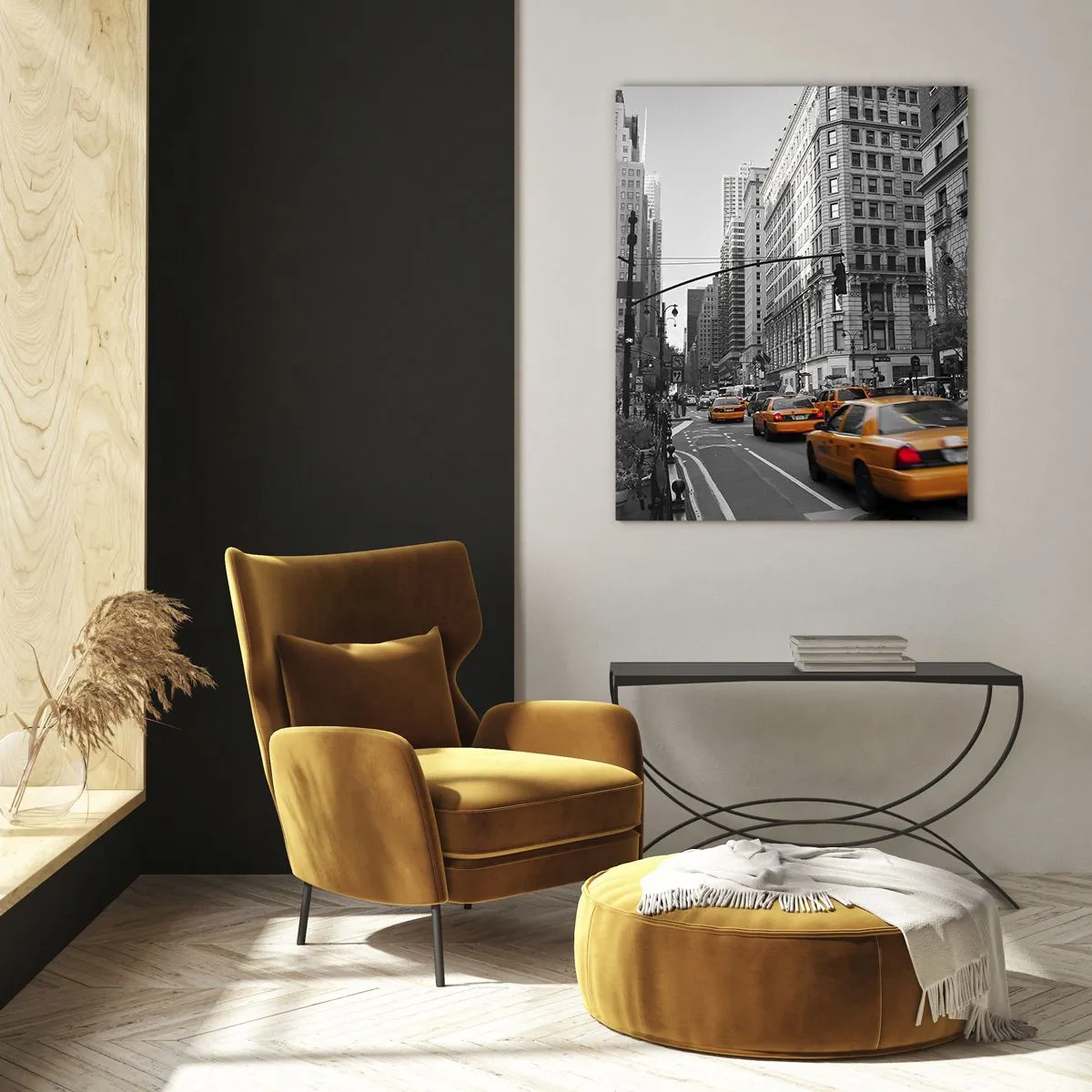Impression sur verre - Image sur verre - Taxis jaunes dans les rues de New York - 80x120cm - Soleil des grandes villes - Décoration murale moderne pour le salon et la chambre ARTTOR