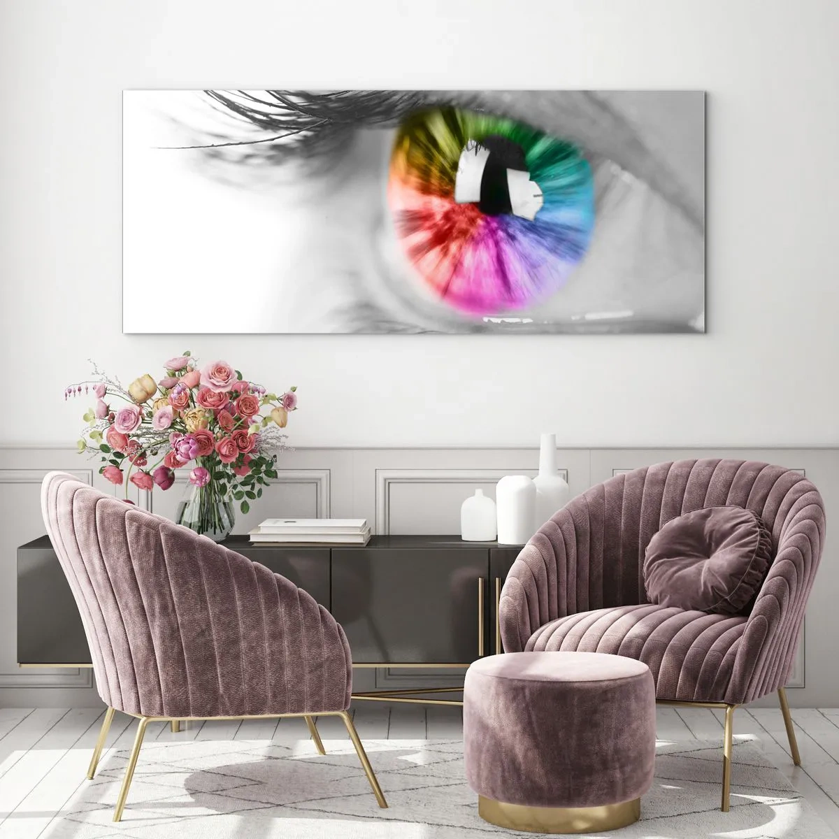Impression sur verre - Image sur verre - Regarde le monde en couleur - 100x40 cm