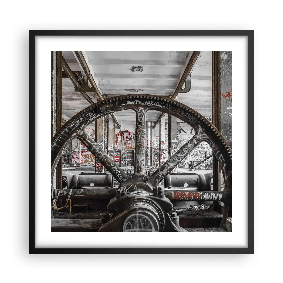 Affiche dans un cadre noir - Poster - Vie secrète d'une usine - 50x50 cm