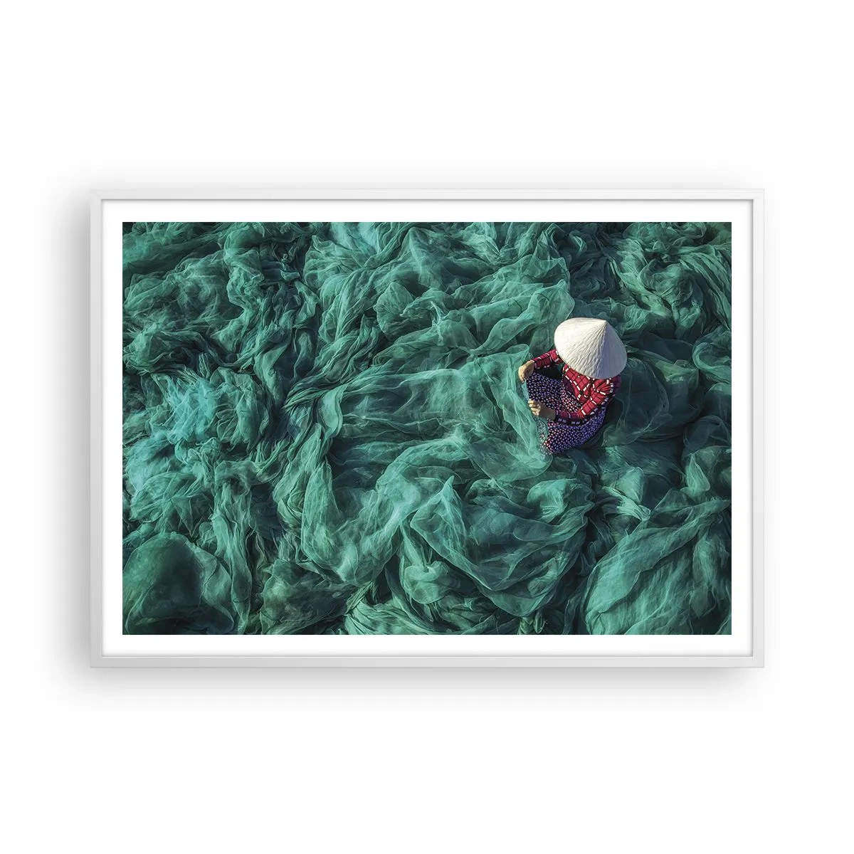 Affiche dans un cadre blanc - Poster - Dans une mer de filet - 100x70 cm