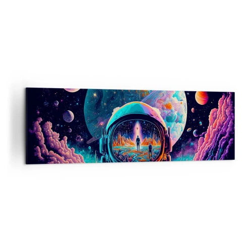 Impression sur toile - Image sur toile - Astronaute dans l'espace avec un paysage planétaire coloré - 160x50cm - Les philosophes n'en ont pas rêvé - Décoration murale moderne pour le salon et la chambre ARTTOR