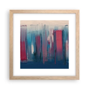 Affiche dans un chêne clair - Poster - Composition verticale en bleu et rouge - 30x30 cm