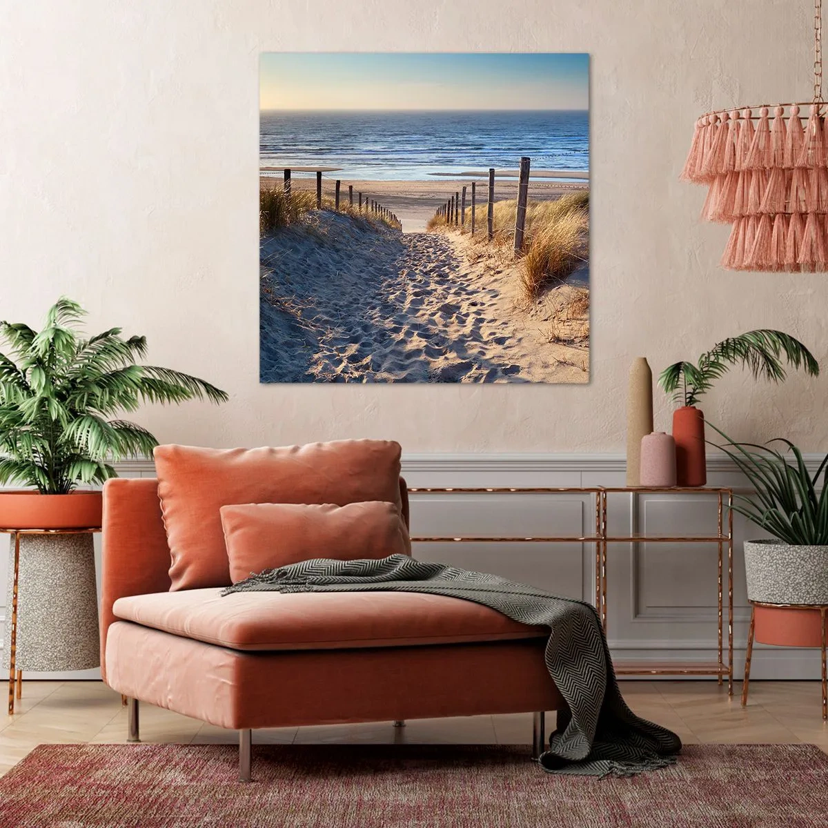 Impression sur toile - Image sur toile - Le bruit de la mer, le chant des oiseaux, une plage sauvage parmi les herbes… - 30x30 cm