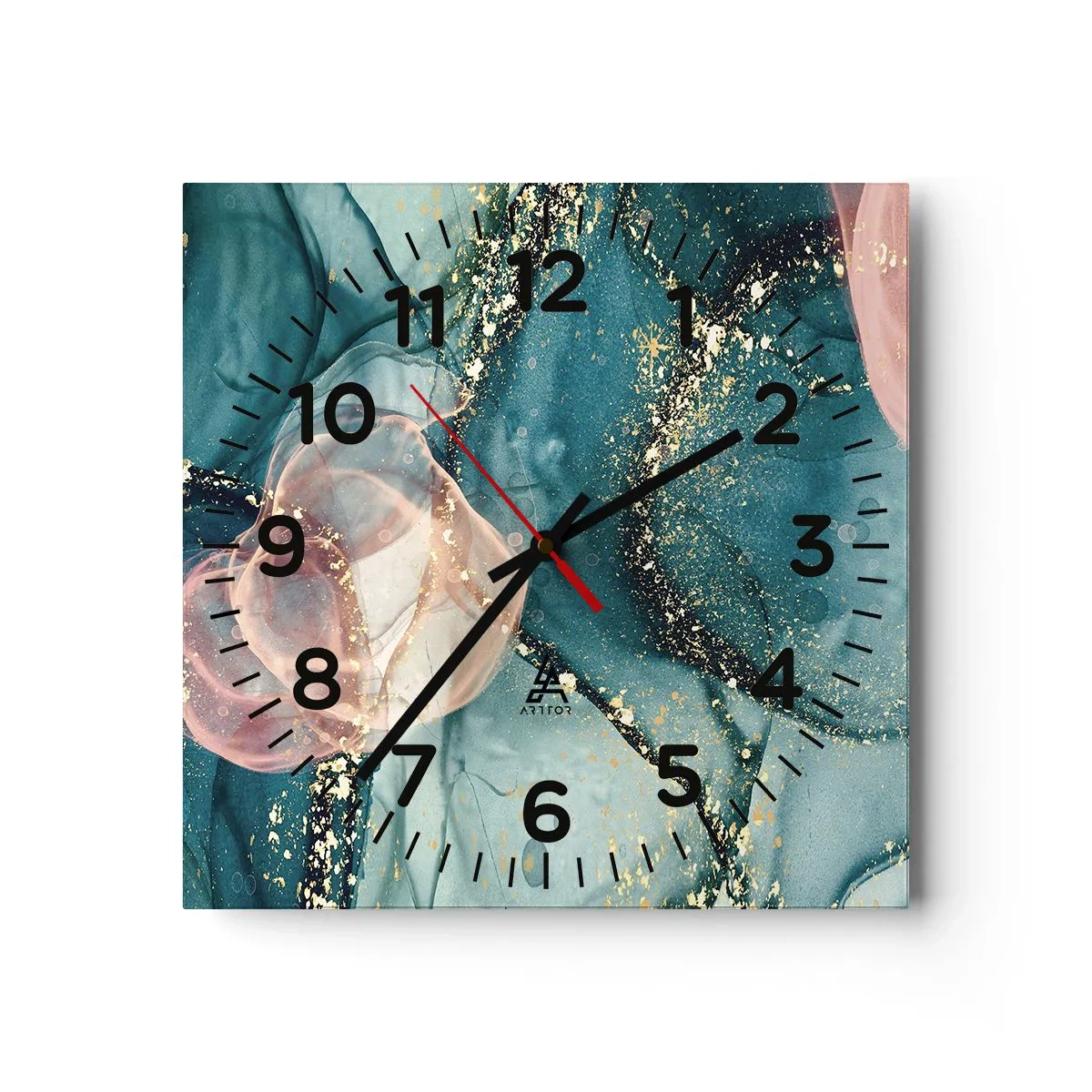 Horloge murale - Pendule murale - Soie bleu, tulle rose - 40x40 cm