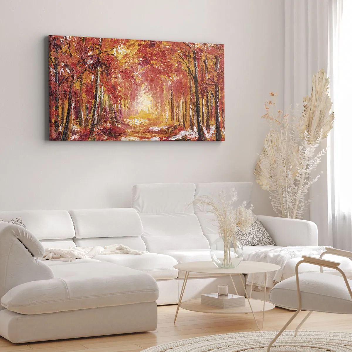 Impression sur toile - Image sur toile - Forêt d'automne aux tons cuivrés et dorés - 120x50cm - Forêt de cuivre - Décoration murale moderne pour le salon et la chambre ARTTOR