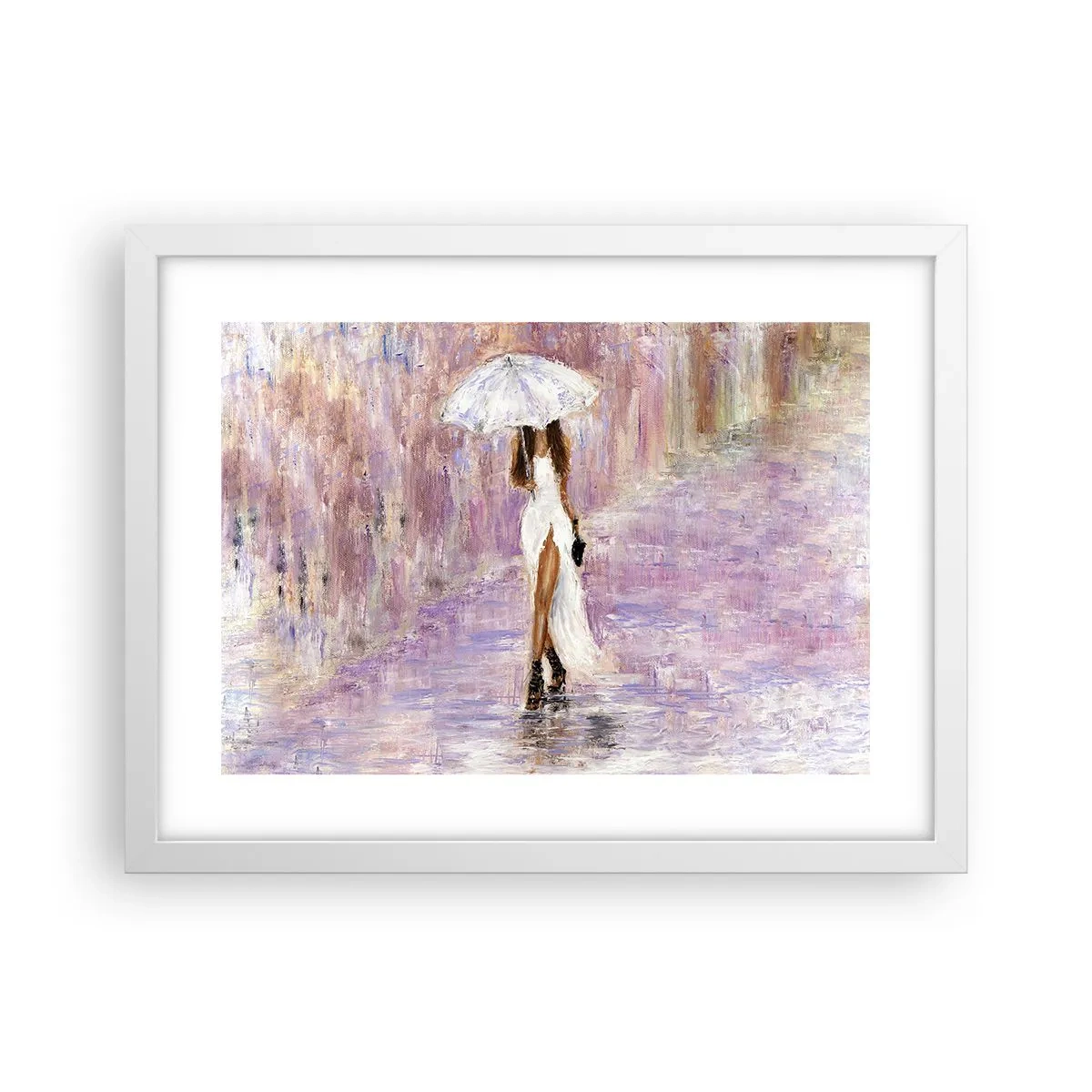 Affiche dans un cadre blanc - Poster - Sous la pluie lilas - 40x30 cm