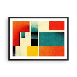 Affiche dans un cadre noir - Poster - Abstraction géométrique avec des rectangles et des carrés colorés - 70x50cm - Abstraction géométrique – bonne énergie - Décoration murale moderne pour le salon et la chambre ARTTOR