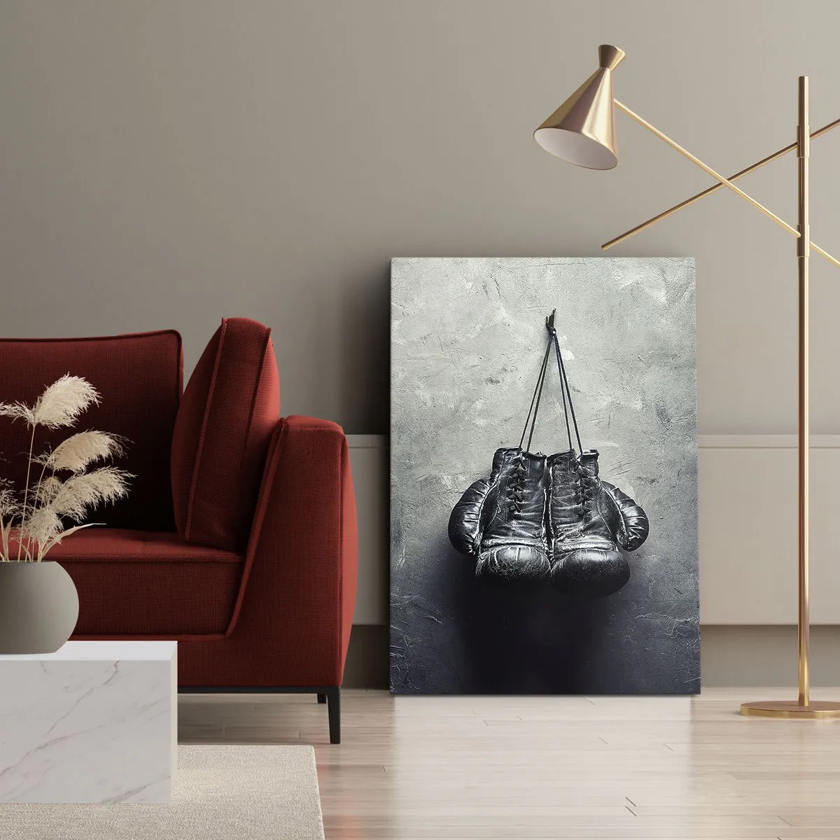 Impression sur toile - Image sur toile - De vieux gants de boxe contre le mur - 50x70cm - Un temps pour se battre et un temps pour la paix - Décoration murale moderne pour le salon et la chambre ARTTOR