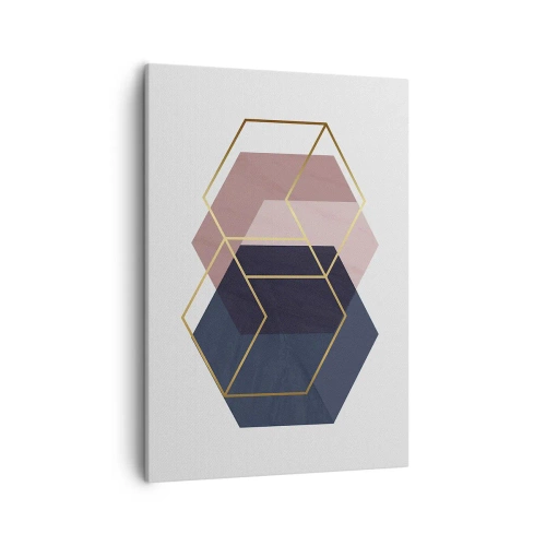Impression sur toile - Image sur toile - Formes géométriques en lignes dorées sur fond pastel - 50x70cm - Le pouvoir de la simplicité - Décoration murale moderne pour le salon et la chambre ARTTOR