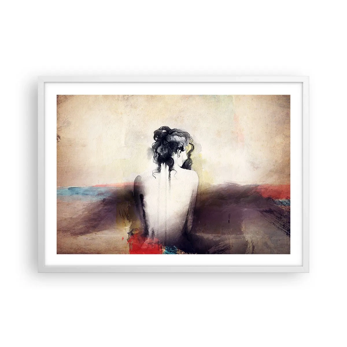 Affiche dans un cadre blanc - Poster - Lignes lisses, formes ovales - 70x50 cm