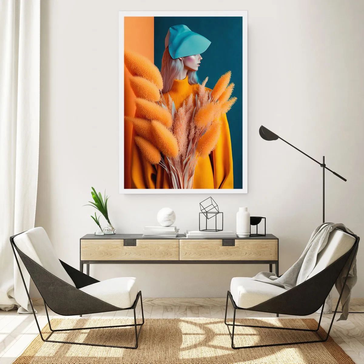 Affiche - Poster - Un portrait moderne d'une femme aux couleurs chaudes - 50x70cm - Portrait moelleux - Décoration murale moderne pour le salon et la chambre ARTTOR