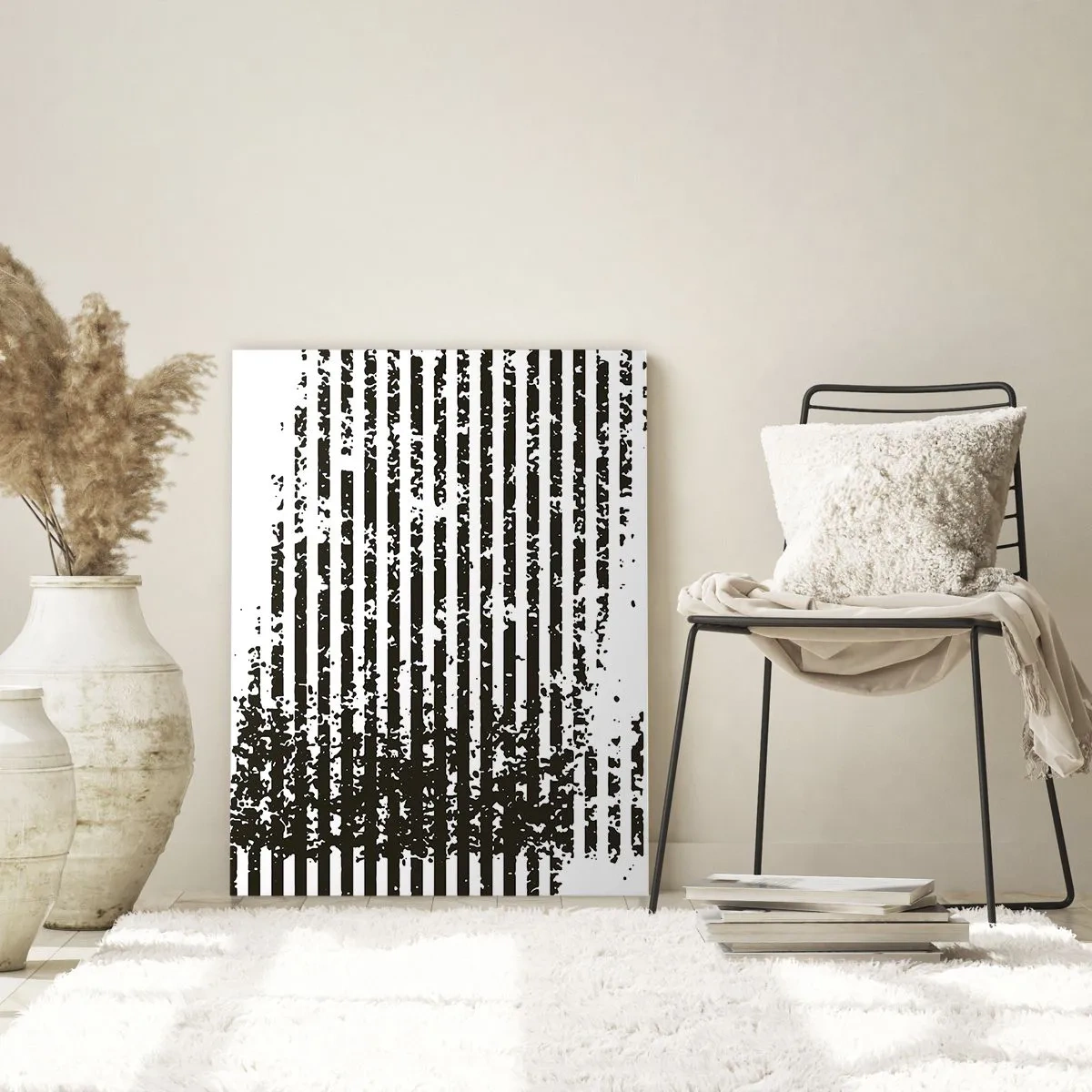 Impression sur verre - Image sur verre - Lignes abstraites avec un effet vieilli en noir et blanc - 80x120cm - Rythme et bruissement - Décoration murale moderne pour le salon et la chambre ARTTOR