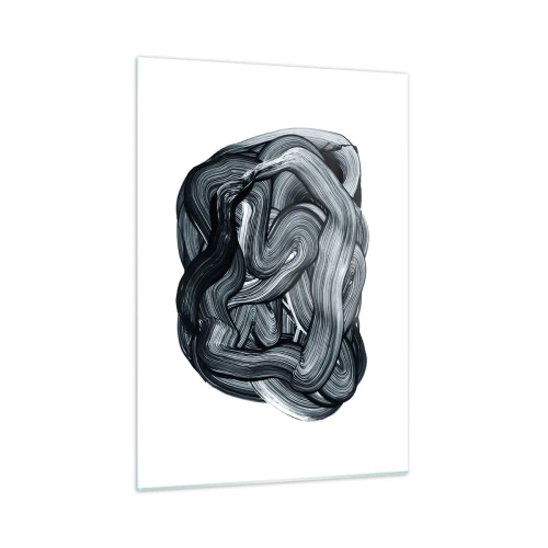 Impression sur verre - Image sur verre - Abstraction de coups de pinceau en noir et blanc - 50x70cm - Ce n'est pas si simple - Décoration murale moderne pour le salon et la chambre ARTTOR