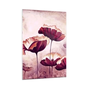 Impression sur verre - Image sur verre - Coquelicots rouges et blancs contre un ciel lumineux - 50x70cm - Pétale rouge et blanc - Décoration murale moderne pour le salon et la chambre ARTTOR