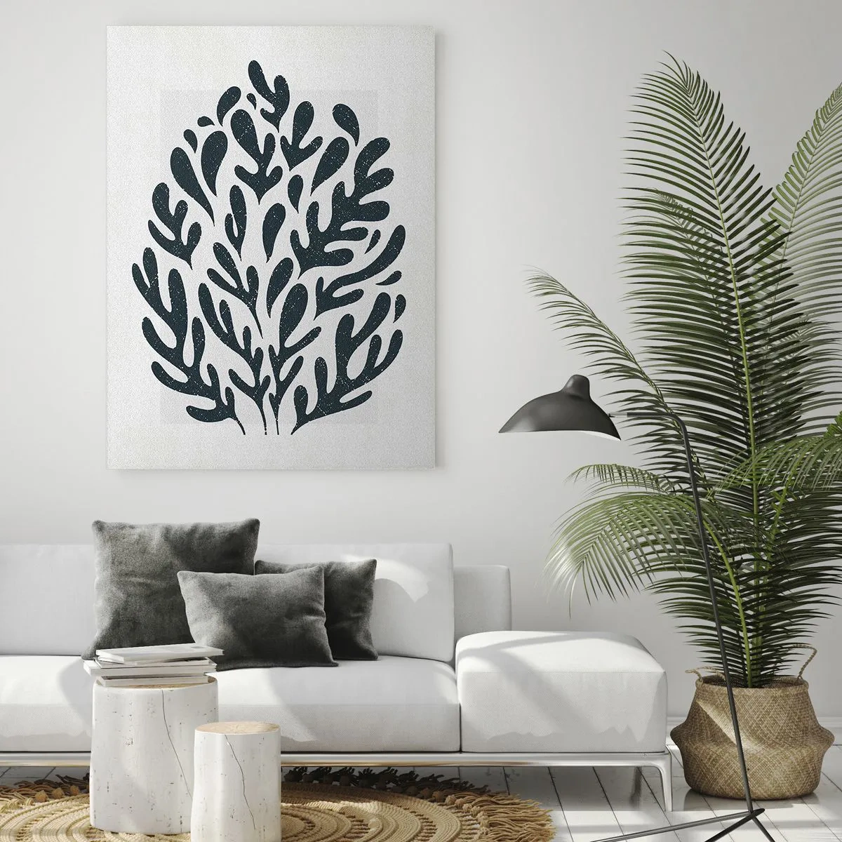 Impression sur verre - Image sur verre - Motif de feuille abstrait sombre sur fond clair - 80x120cm - Formes de la nature - Décoration murale moderne pour le salon et la chambre ARTTOR