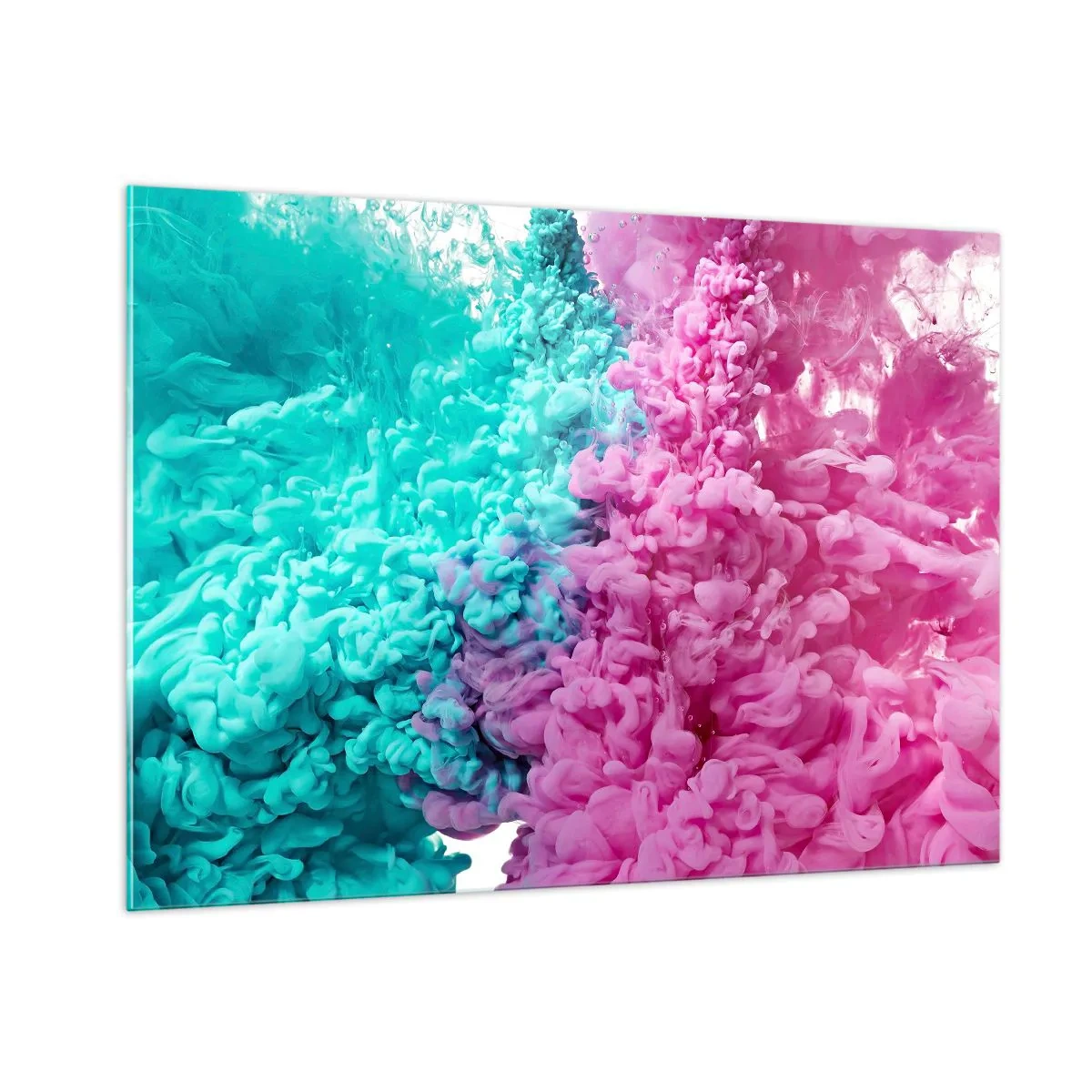 Impression sur verre - Image sur verre - Nuages d'encre colorés en rose et turquoise - 100x70cm - Rencontre finale - Décoration murale moderne pour le salon et la chambre ARTTOR