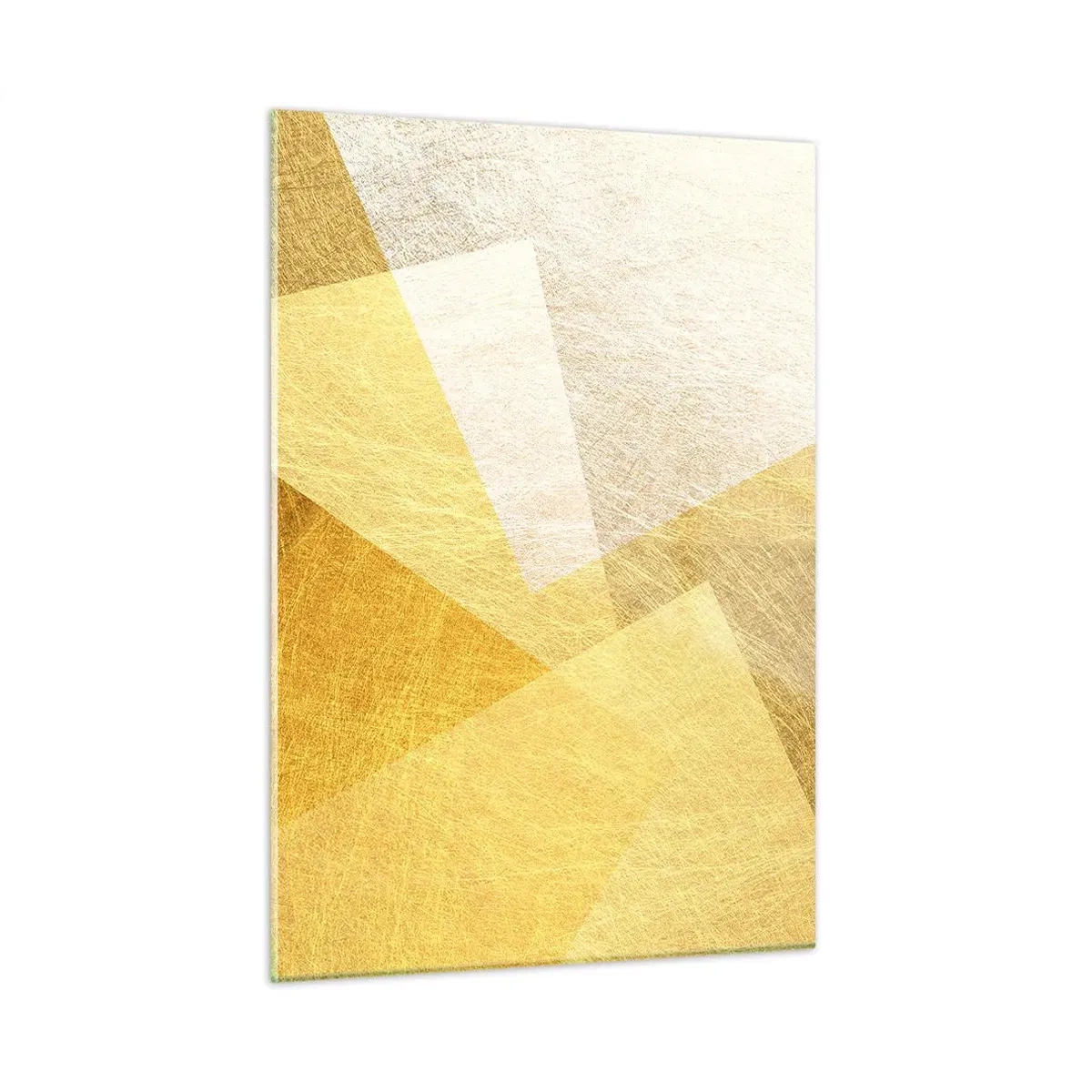 Impression sur verre - Image sur verre - Formes géométriques dorées avec une texture métallique et légère - 50x70cm - Météo géométrique - Décoration murale moderne pour le salon et la chambre ARTTOR