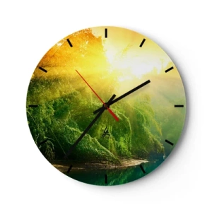 Horloge murale - Pendule murale - Paysage forestier avec rayons de soleil - 30x30cm - Se noyer au soleil et à l'ombre - Décoration murale moderne pour le salon, la cuisine et la chambre ARTTOR