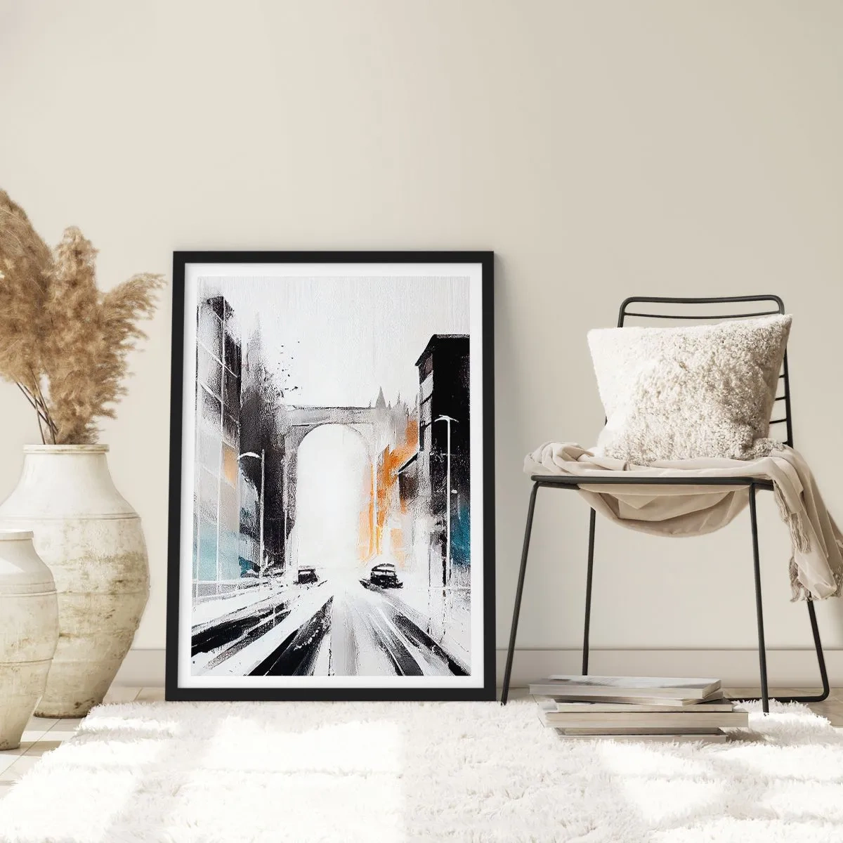 Affiche dans un cadre noir - Poster - Étude de ville : architecture et mouvement - 70x100 cm