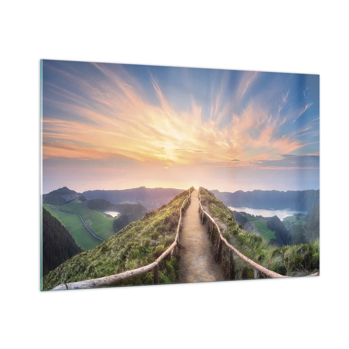 Impression sur verre - Image sur verre - Sentier au sommet d'une colline avec vue sur le coucher du soleil - 100x70cm - Proche du ciel - Décoration murale moderne pour le salon et la chambre ARTTOR