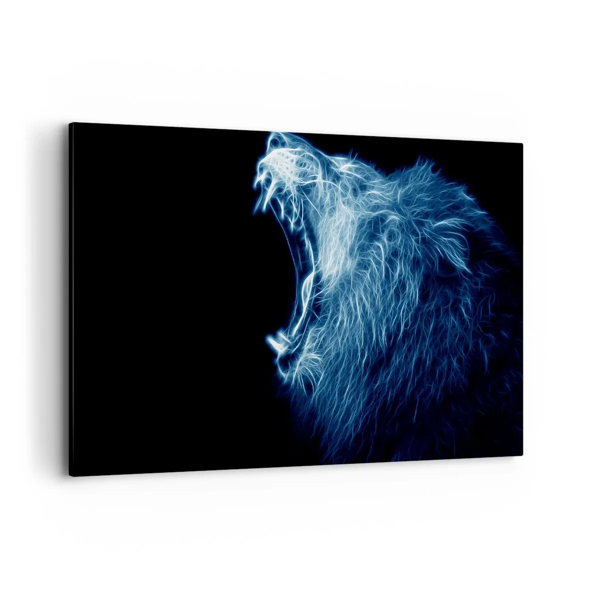 Impression sur toile - Image sur toile - Un visage saisissant de lion dans un style néon - 120x80cm - La colère ardente du roi - Décoration murale moderne pour le salon et la chambre ARTTOR