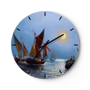Horloge murale - Pendule murale - Voiliers sur l'eau au clair de lune - 30x30cm - Pêche de nuit - Décoration murale moderne pour le salon, la cuisine et la chambre ARTTOR
