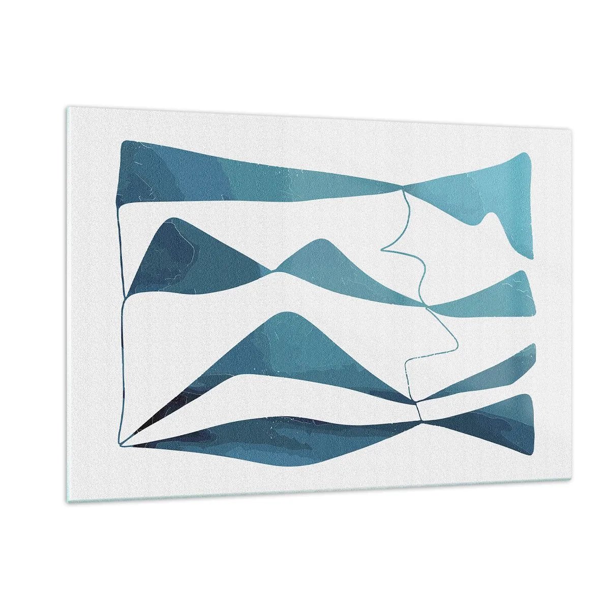 Impression sur verre - Image sur verre - Vagues et formes turquoise sur fond blanc - 120x80cm - Abstraction : composé turquoise - Décoration murale moderne pour le salon et la chambre ARTTOR
