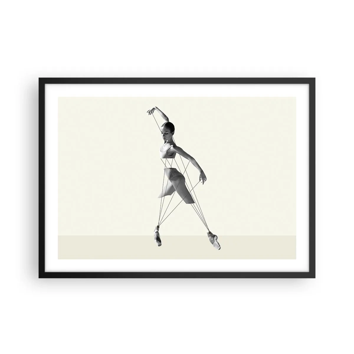 Affiche dans un cadre noir - Poster - Ballerine dans une interprétation géométrique avec des lignes - 70x50cm - Dans le théatre de la vie - Décoration murale moderne pour le salon et la chambre ARTTOR