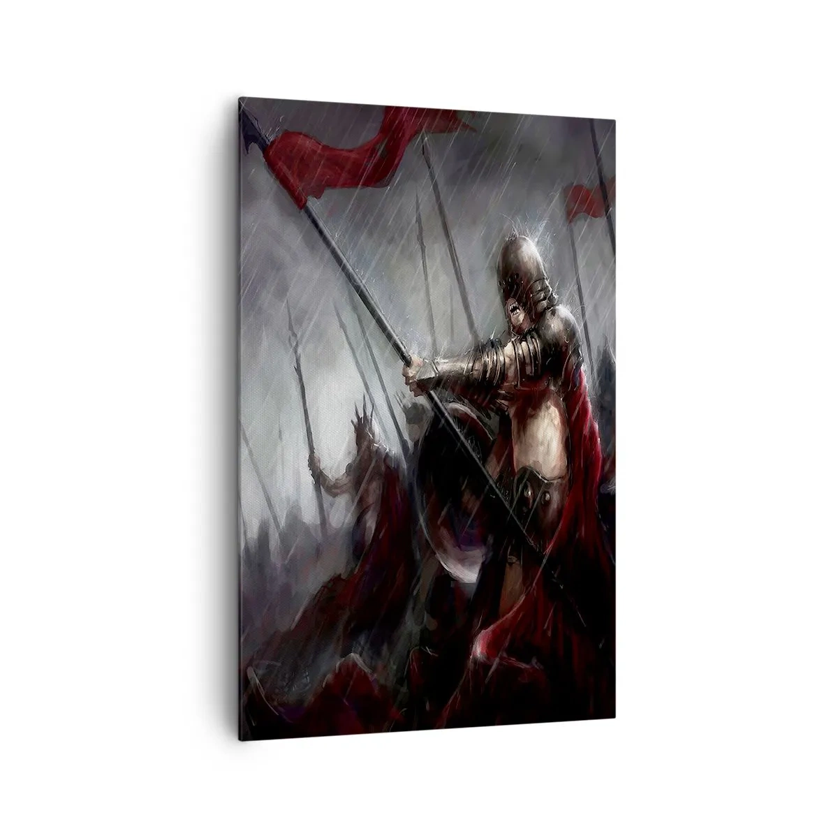 Impression sur toile - Image sur toile - Chevaliers marchant vers le champ de bataille sous la pluie - 80x120cm - Passant, dis à Sparte… - Décoration murale moderne pour le salon et la chambre ARTTOR
