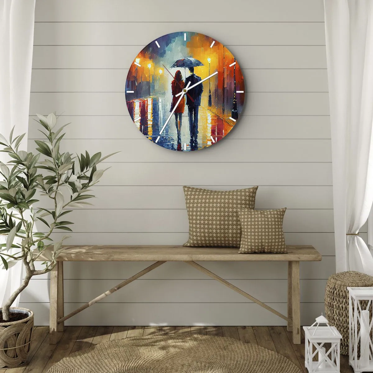 Horloge murale - Pendule murale - Ensemble – une nuit colorée - 40x40 cm