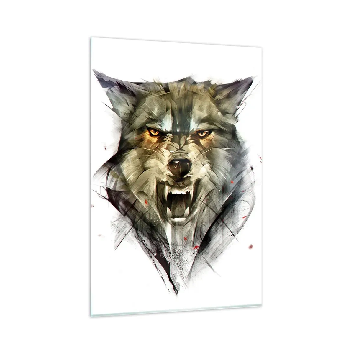 Impression sur verre - Image sur verre - Un loup dangereux sous une forme dynamique et artistique - 80x120cm - Pas un pas ! - Décoration murale moderne pour le salon et la chambre ARTTOR