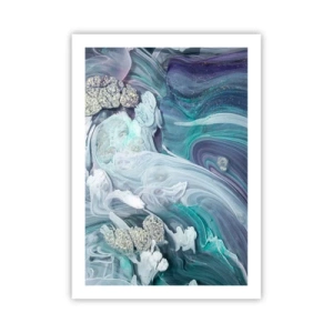 Affiche - Poster - Un motif abstrait avec des tourbillons et des textures bleus et verts. - 50x70cm - Courants bleus - Décoration murale moderne pour le salon et la chambre ARTTOR