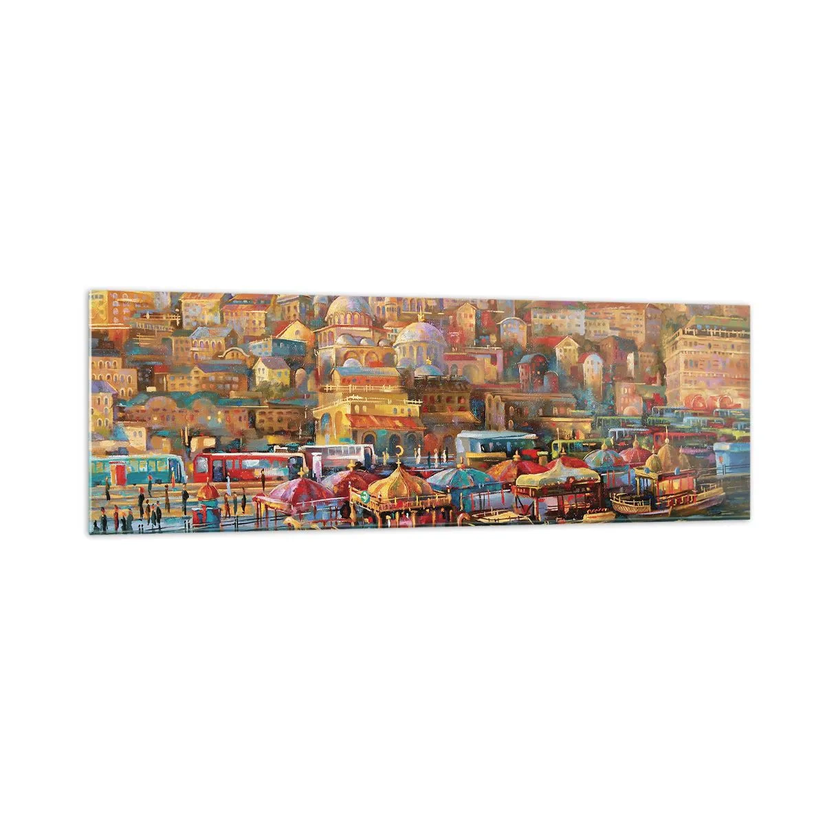 Impression sur verre - Image sur verre - Panorama pittoresque d'Istanbul avec vue sur la baie et la ville - 160x50cm - Conte d'Istanbul - Décoration murale moderne pour le salon et la chambre ARTTOR