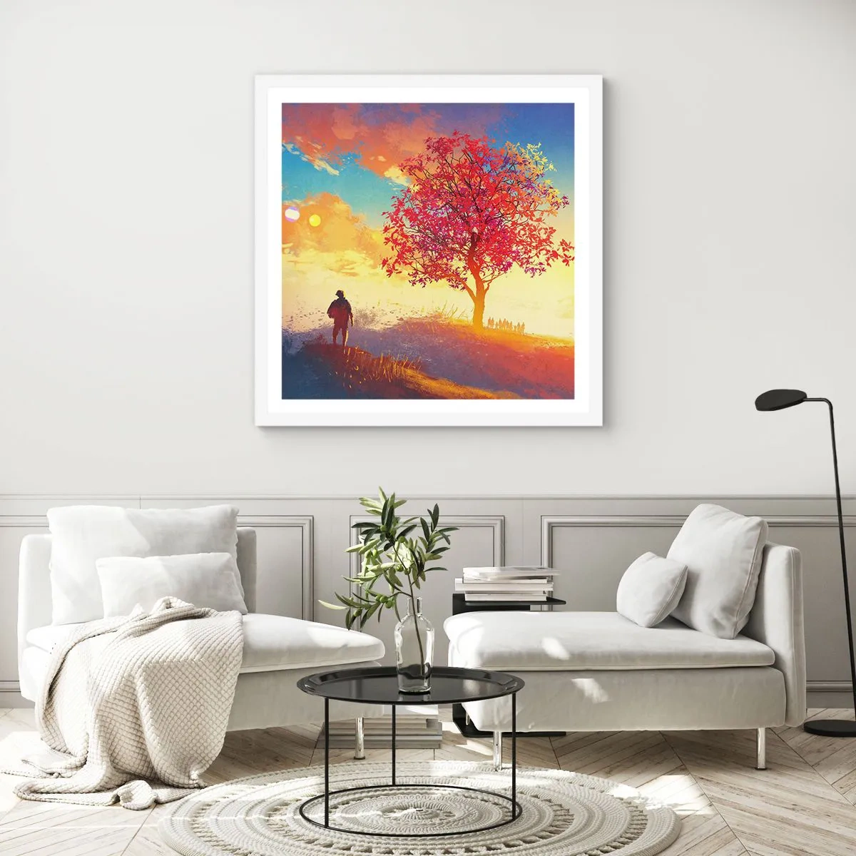 Affiche dans un cadre blanc - Poster - Pèlerin à destination - 50x50 cm