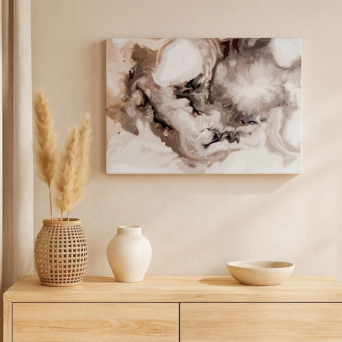 Impression sur toile - Image sur toile - Motif abstrait dans les tons de marron et de blanc - 70x50cm - La naissance d'une galaxie - Décoration murale moderne pour le salon et la chambre ARTTOR