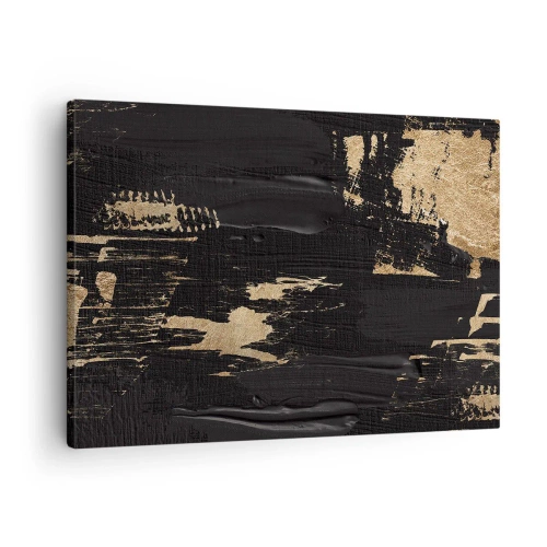 Impression sur toile - Image sur toile - Composition abstraite dans les tons de noir et d'or - 70x50cm - Empreinte du toucher - Décoration murale moderne pour le salon et la chambre ARTTOR