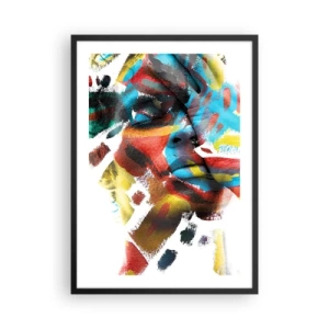 Affiche dans un cadre noir - Poster - Portrait artistique d'une femme aux couleurs abstraites - 50x70cm - Personnalité colorée - Décoration murale moderne pour le salon et la chambre ARTTOR