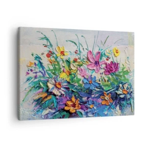 Impression sur toile - Image sur toile - Un bouquet de fleurs coloré peint selon la technique de l'empâtement - 70x50cm - Absolument pas une nature morte - Décoration murale moderne pour le salon et la chambre ARTTOR
