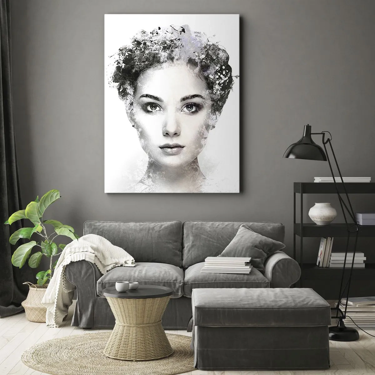 Impression sur toile - Image sur toile - Un portrait artistique d'une femme aux accents abstraits délicats. - 70x100cm - Un portrait extrêmement stylé - Décoration murale moderne pour le salon et la chambre ARTTOR
