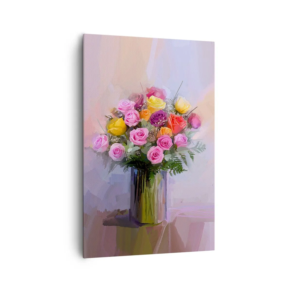 Impression sur toile - Image sur toile - Un bouquet de roses colorées dans un vase en verre - 80x120cm - Beauté conservée - Décoration murale moderne pour le salon et la chambre ARTTOR