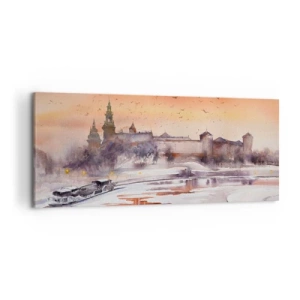 Impression sur toile - Image sur toile - Coucher de soleil sur le château dans un paysage hivernal - 120x50cm - Coucher de soleil royal - Décoration murale moderne pour le salon et la chambre ARTTOR