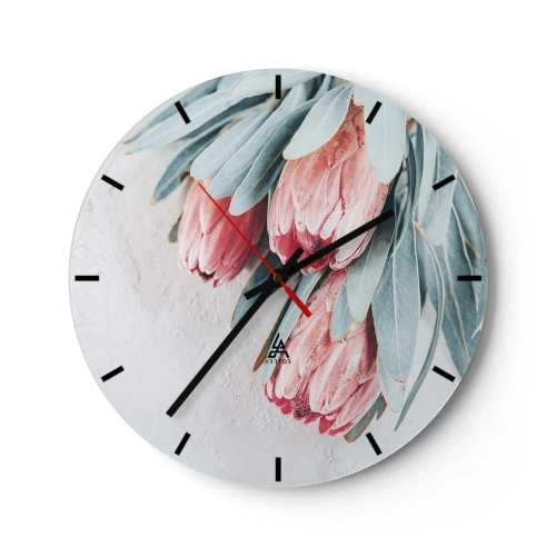 Horloge murale - Pendule murale - Fleurs de Protea aux feuilles bleu pâle sur fond clair - 30x30cm - Honte de leur propre beauté - Décoration murale moderne pour le salon, la cuisine et la chambre ARTTOR
