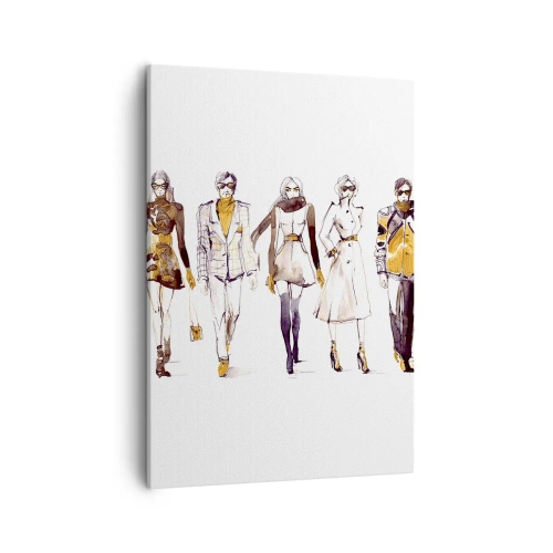 Impression sur toile - Image sur toile - Croquis d'un groupe de personnes en tenues de mode - 50x70cm - Chic décontracté, élégance décontractée - Décoration murale moderne pour le salon et la chambre ARTTOR