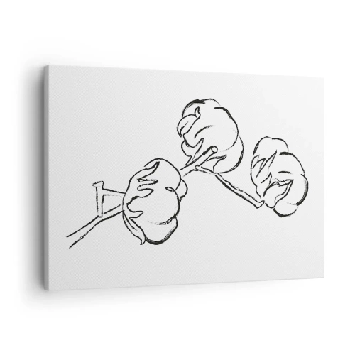 Impression sur toile - Image sur toile - Un contour délicat d'une branche de coton sur fond blanc - 70x50cm - Duvet de coton - Décoration murale moderne pour le salon et la chambre ARTTOR
