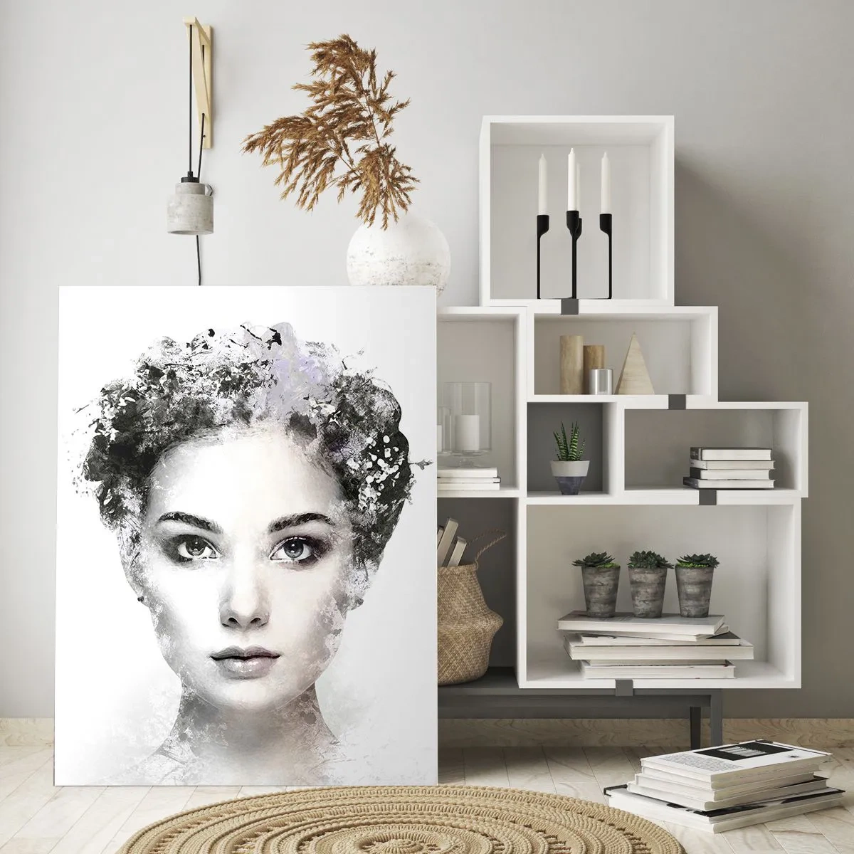 Impression sur verre - Image sur verre - Un portrait artistique d'une femme aux accents abstraits délicats. - 70x100cm - Un portrait extrêmement stylé - Décoration murale moderne pour le salon et la chambre ARTTOR