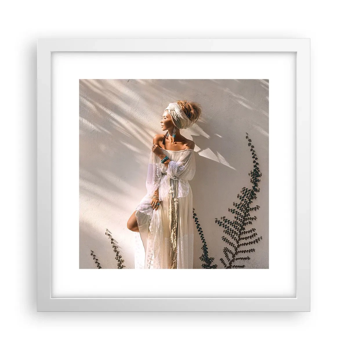 Affiche dans un cadre blanc - Poster - Le soleil et la fille - 30x30 cm