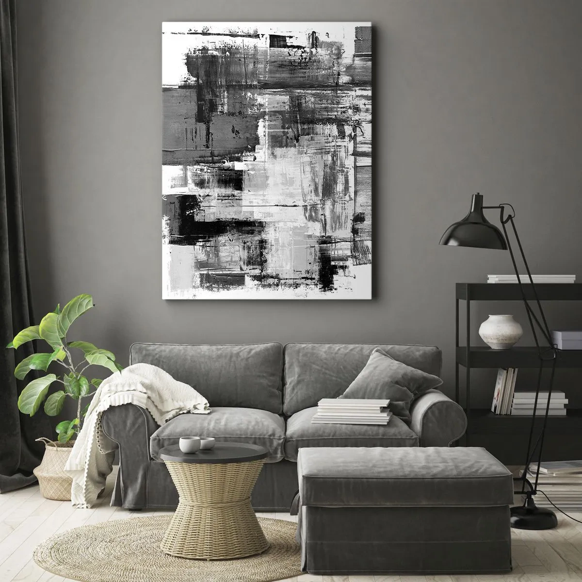 Impression sur toile - Image sur toile - Composition abstraite en noir, blanc et gris - 80x120cm - Le gris est beau - Décoration murale moderne pour le salon et la chambre ARTTOR